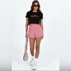 Princess Polly Red Checkered High Waist Shorts